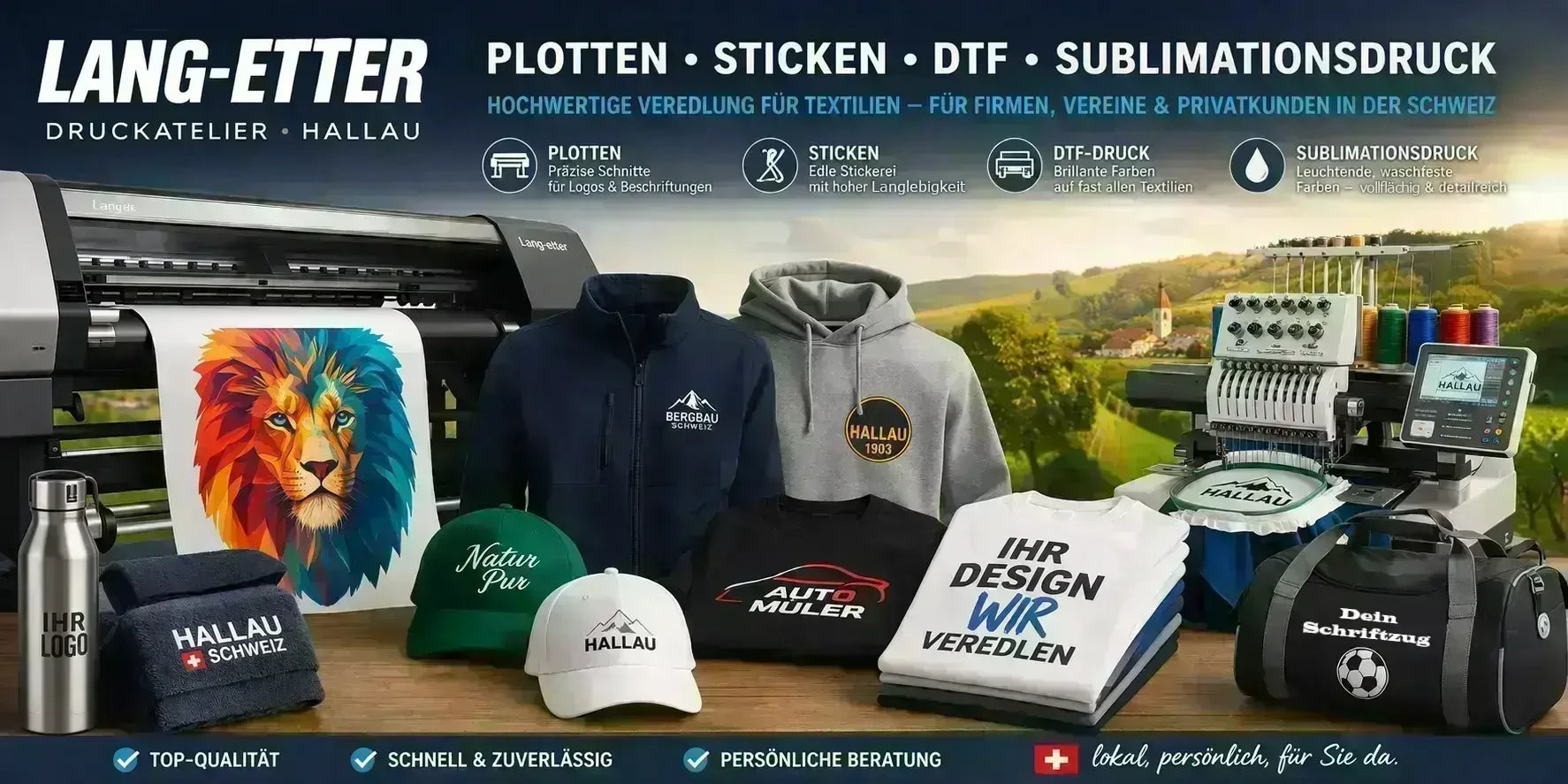 Textildruck & Stickerei in Hallau (Kanton Schaffhausen) – Plotten, DTF & Sublimation